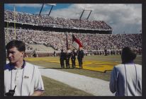 Photograph of Air Force ROTC cadets presenting the colors at an East Carolina football game